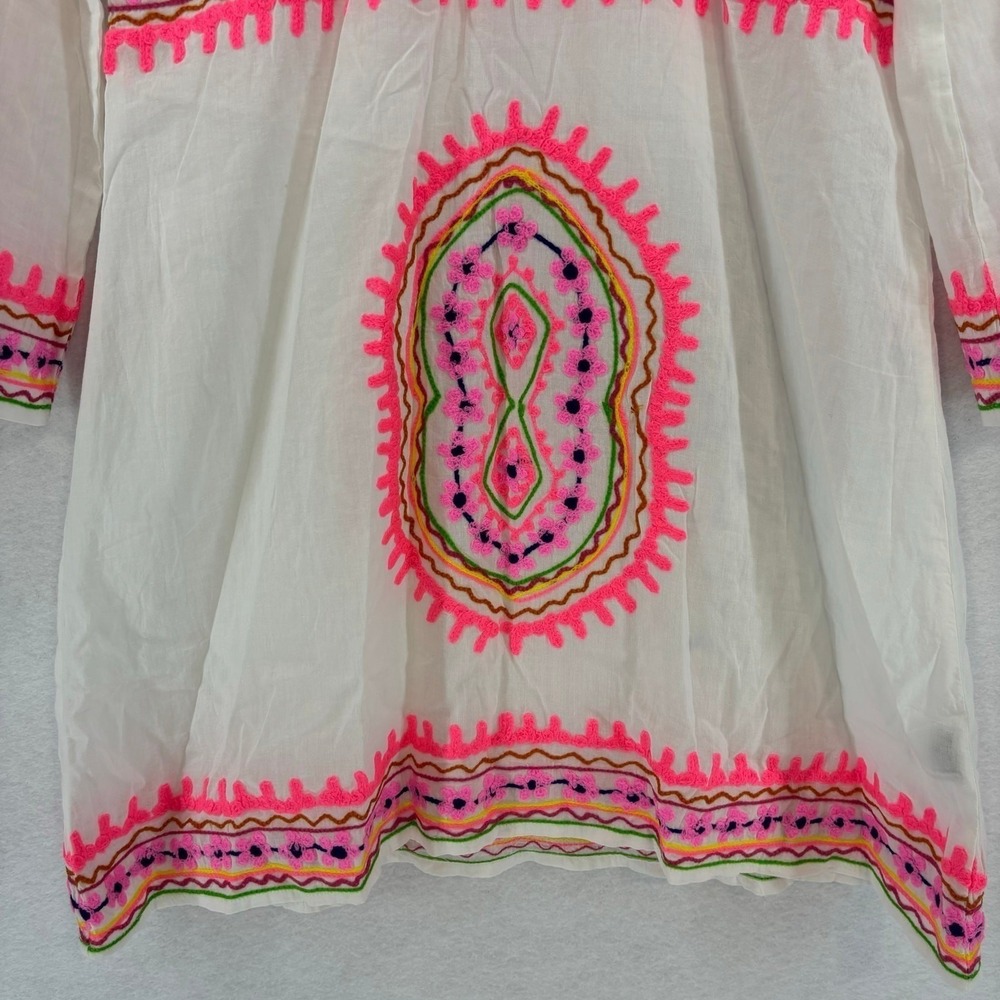Debbie Katz Cover Up Mini Dress XS White Pink Summer Boho Beach Vacation - Picture 6 of 14